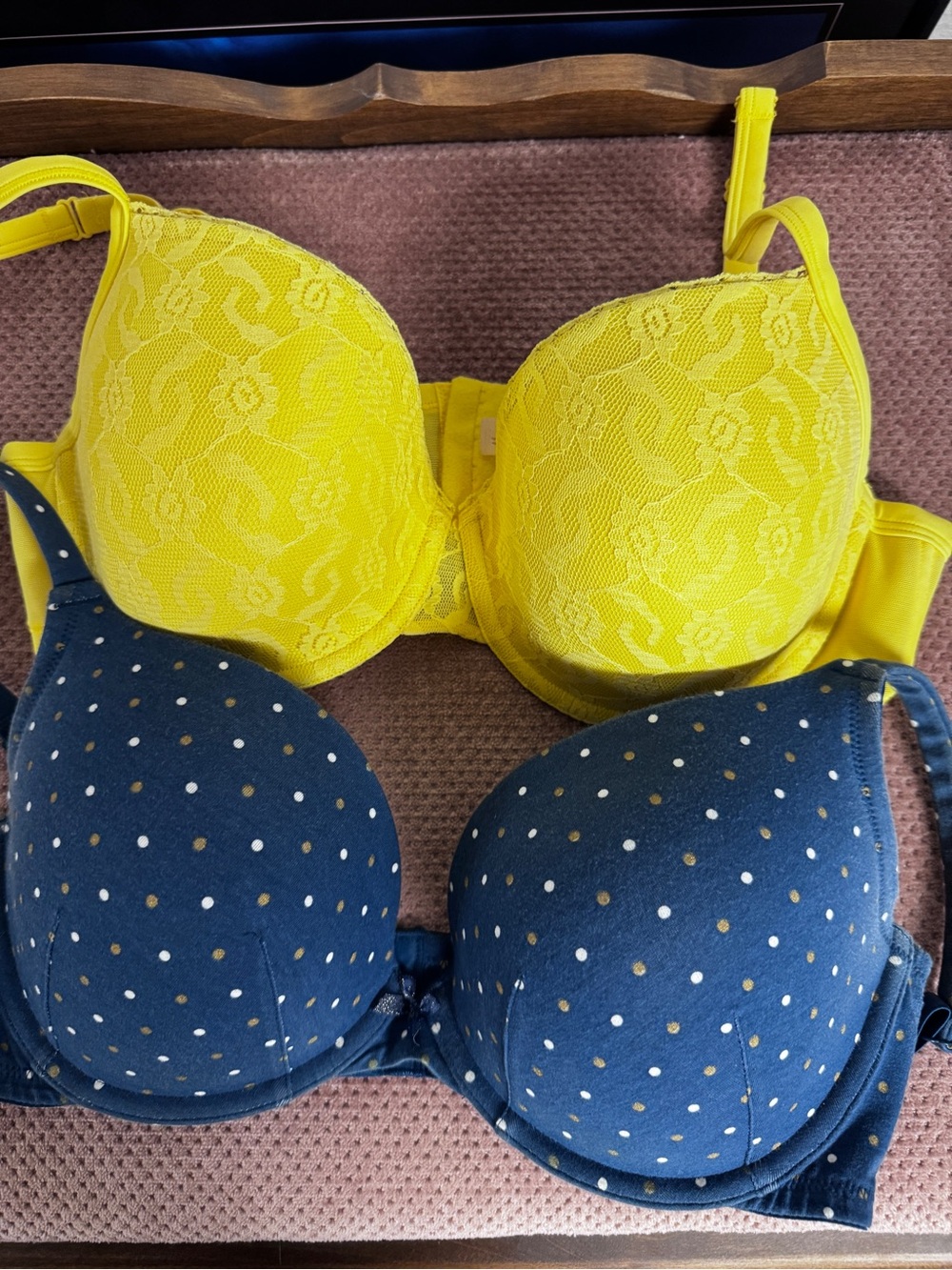 2 Cacique Deep Teal & Yellow Bras with Supportive Band